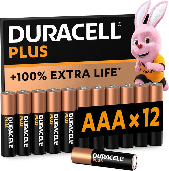 Duracell Plus Piles AAA (lot de 12) - Alcalines 1,5V - Jusqu'à 100% plus longtemps - Idéales pour les appareils du quotidien - Emballage 0% plastique - Conservation 10 ans - LR03 MN2400