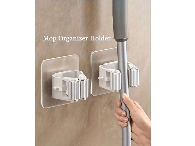 Organisateur mural pour vadrouille avec crochets verrouillables – Blanc
