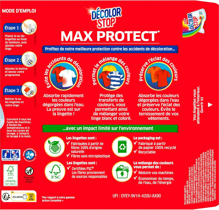 Decolor Stop - Lingettes Anti-Décoloration Max Protect - Protection maximale des textiles