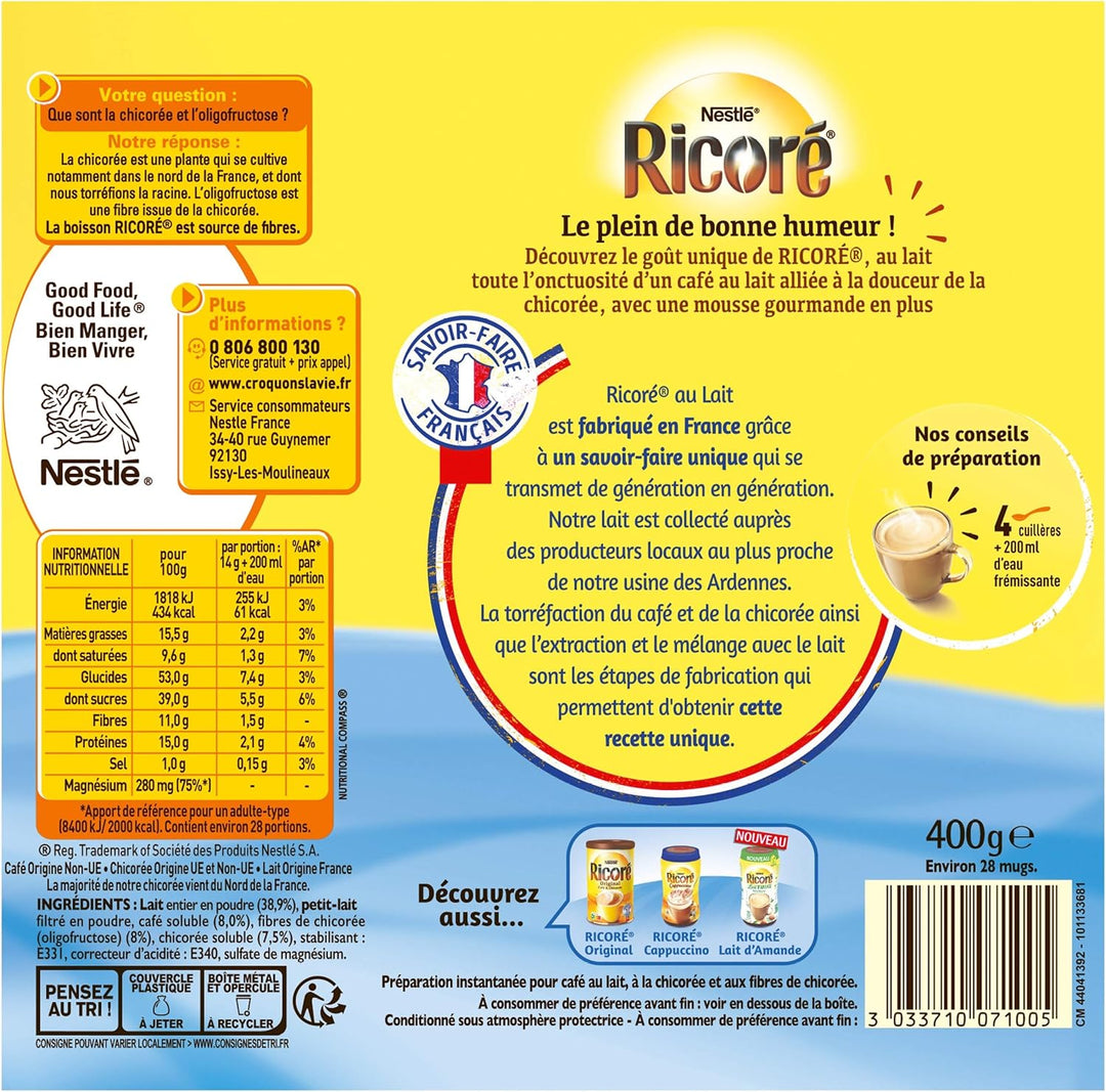 NESTLE - Ricoré au Lait Café et chicorée - Substitut de Café - 400g
