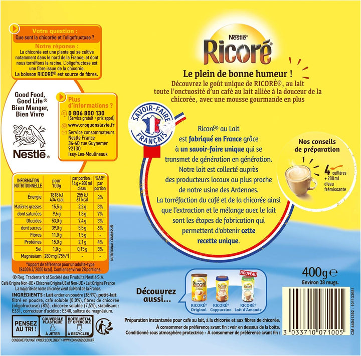 NESTLE - Ricoré au Lait Café et chicorée - Substitut de Café - 400g