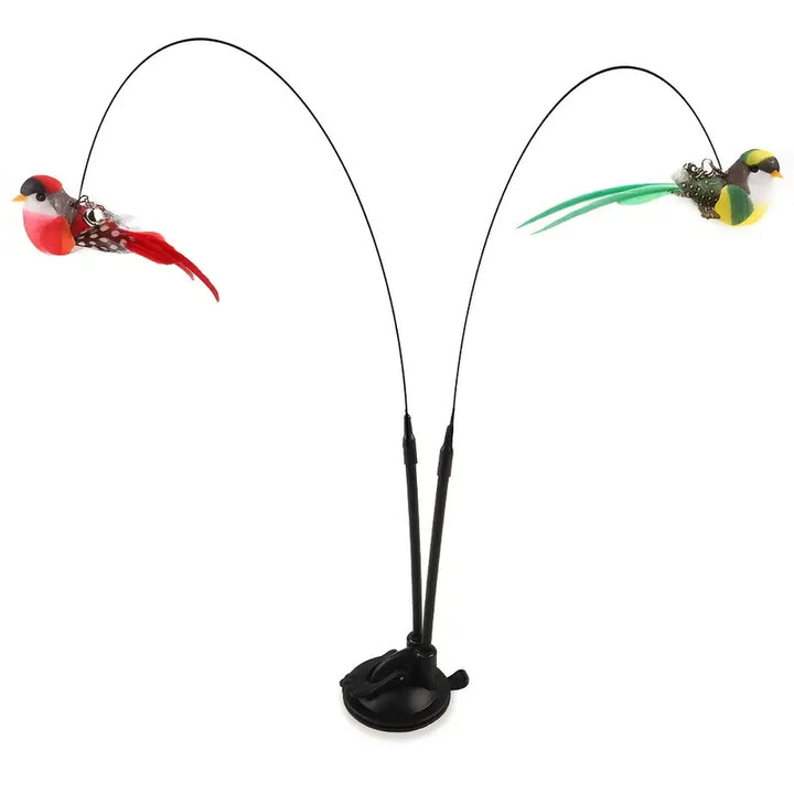 Ensemble de jouets interactifs pour chat avec oiseau réaliste, longue perche à double tige, clochette, ventouse puissante et plumes artificielles