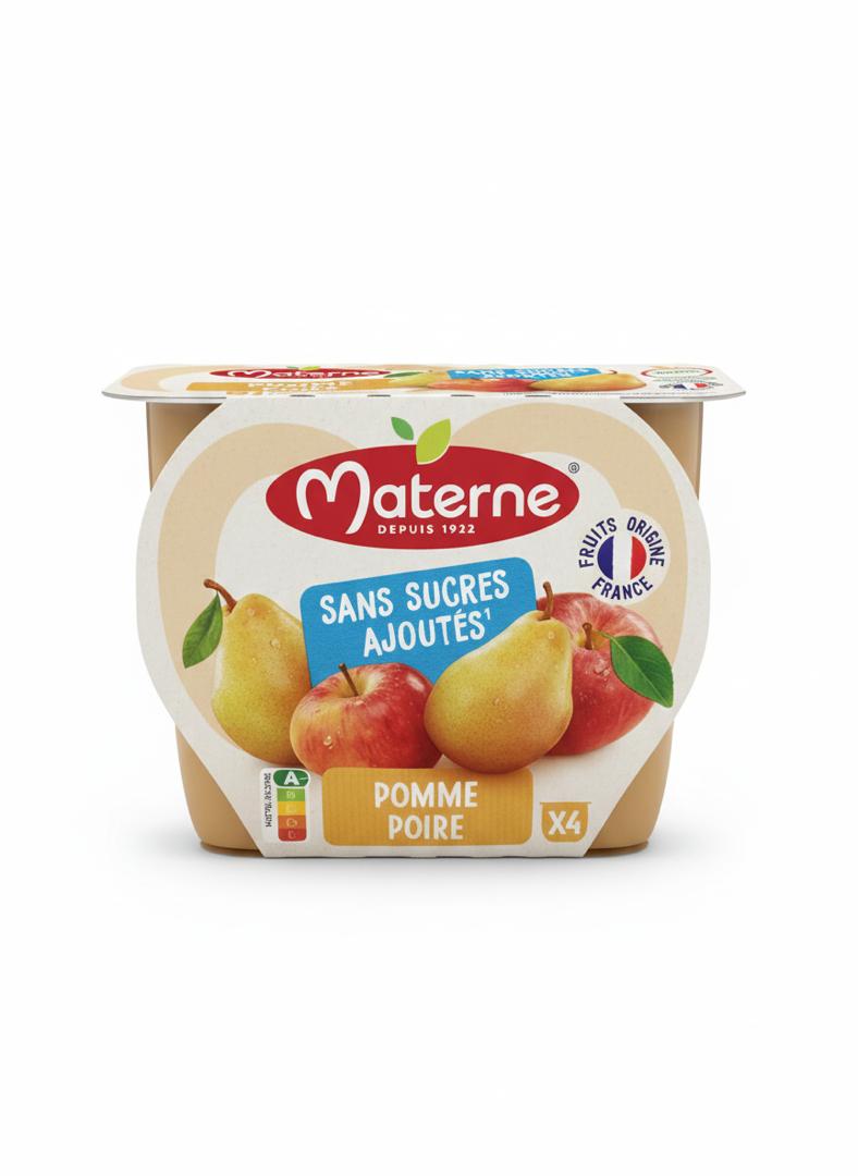 Compote pomme poire sans sucres ajoutés & sans conservateur, Materne (4 x 100g)