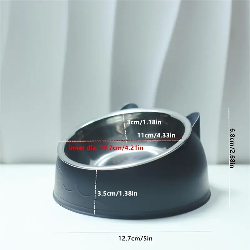 Bol pour Chat en Acier Inoxydable Surélevé, Plat Incliné 2-en-1 pour Nourriture & Eau