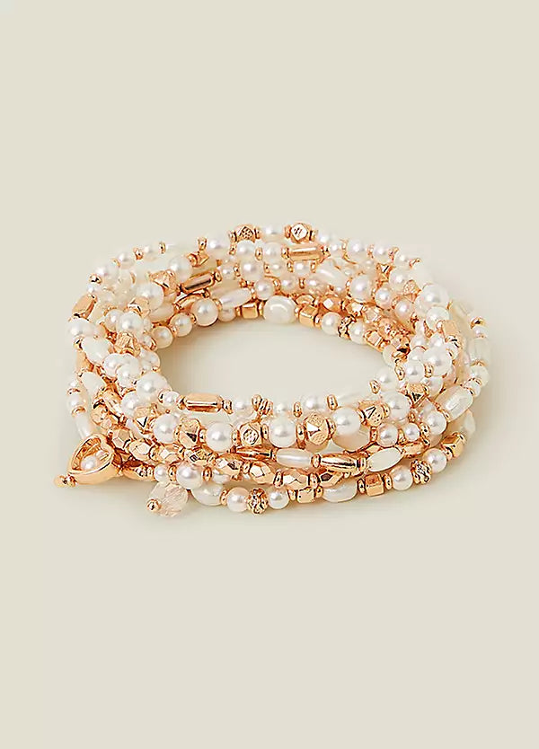 ACCESSORIZE - Ensemble de 9 bracelet blanc et or DAKAR DIALY