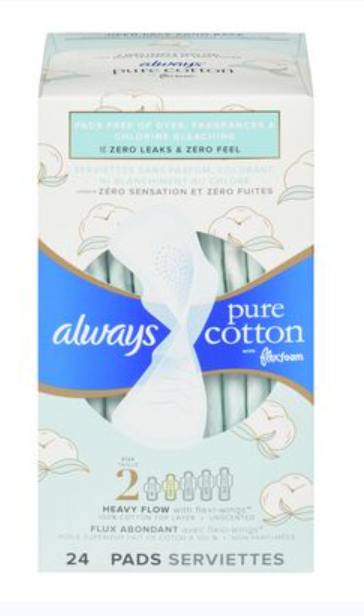ALWAYS – Serviettes Hygiéniques Pure Coton Taille 2, Flux Abondant, Pack de 24, avec Technologie FlexFoam Dialy - Dakar