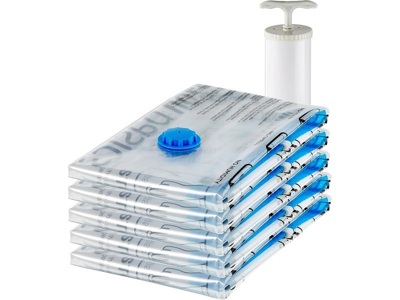 AMAZON BASICS – Sacs de Rangement Sous Vide avec Pompe Manuelle – Lot de 5 – Taille M – Blanc & Bleu Dialy - Dakar 