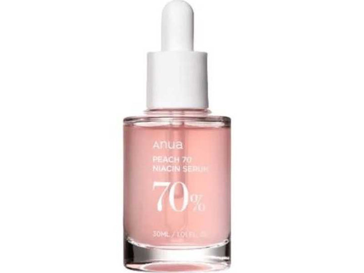 Flacon du Sérum Peach 70 Niacinamide 70% d'Anua, 30ml, soin éclat et hydratation pour une peau lumineuse et unifiée. Disponible à Dakar sur Dialy.sn