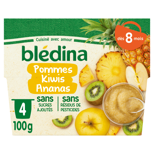 BLEDINA - Coupelles Pommes Kiwis Ananas dès 8 mois 4x100g Dialy - Dakar 