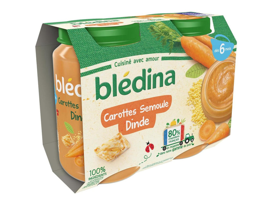 BLEDINA - Pot Bébé Carottes Semoule Dinde, Dès 6 mois - 2x200g Dakar Dialy