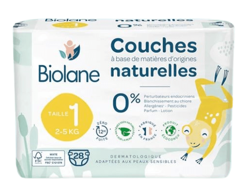 BIOLANE - Couches à base de matières d'origine naturelles  taille 1 (2à5 kg) X 28 couches