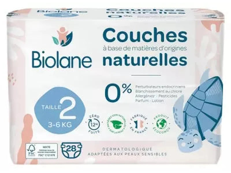 Biolane - couches pour bébé taille 2 (3 - 6 kg) X 28 couches (à base de matières d'origine naturelles)