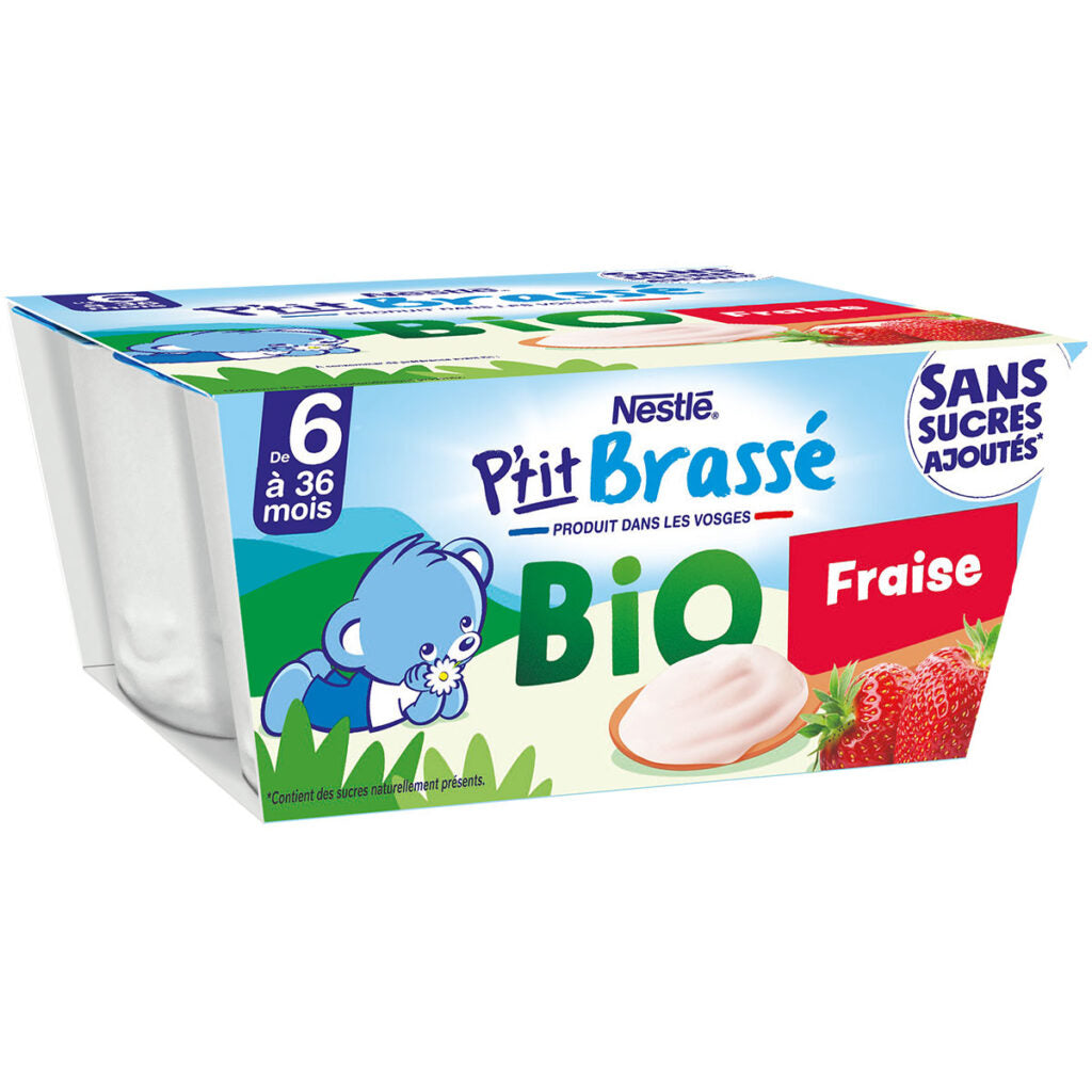 NESTLE- P'tit brassé bio dès 6 mois Fraise Sans Sucres Ajoutés P'tit Brassé 4x90G