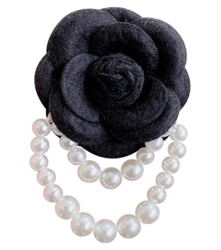 Broche fleur camélia tissu avec perles Dakar Dialy