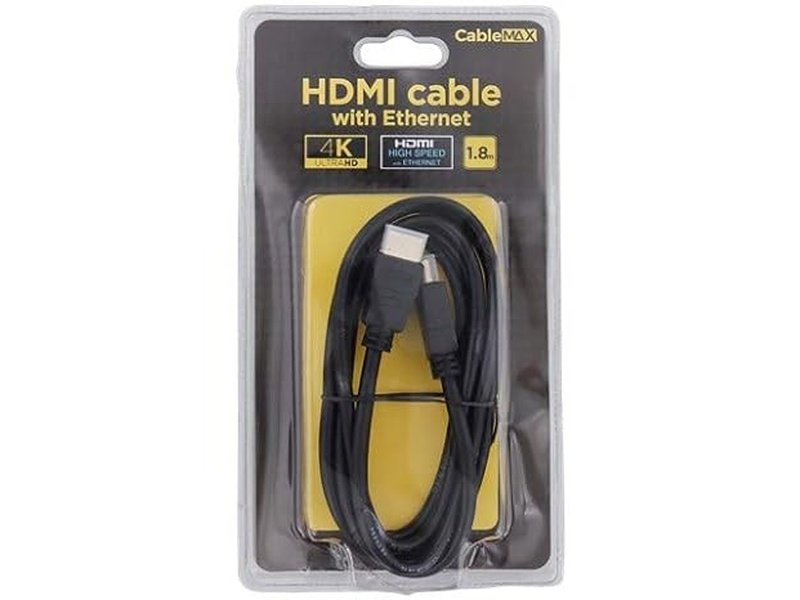 Câble Max - HDMI avec Ethernet, 1.8mm compatible écrans 4K noir