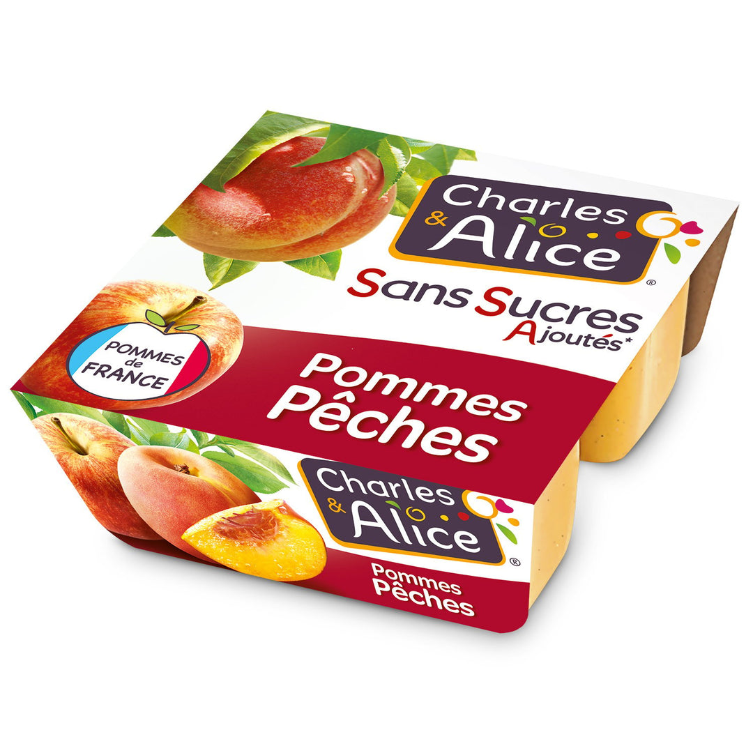 CHARLES & ALICE – Compote pomme pêche sans sucres ajoutés (4 x 100 g) Dialy - Dakar