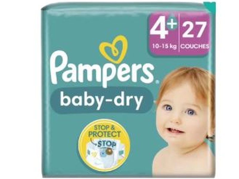 PAMPERS Baby-Dry - Taille 4+ (10 - 15 kg) Mega Pack 27 Couches