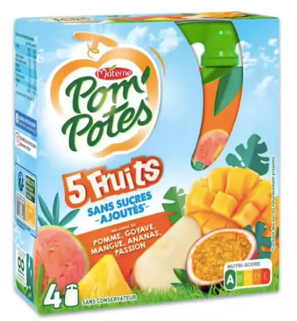 Pom'potes Compote gourdes aux 5 fruits 4x90g