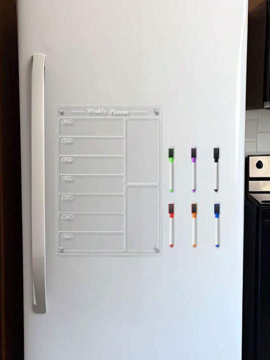 Planificateur acrylique 3D - tableau blanc - autocollant magnétique pour réfrigérateur