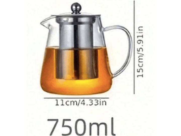 Théière en verre borosilicaté avec infuseur inox – Résistante à la chaleur - 750ML