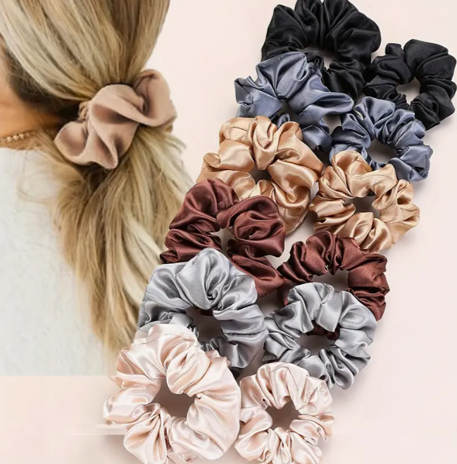 Lot de 12 Élastiques Cheveux en Satin pour Femme – Élégants & Doux