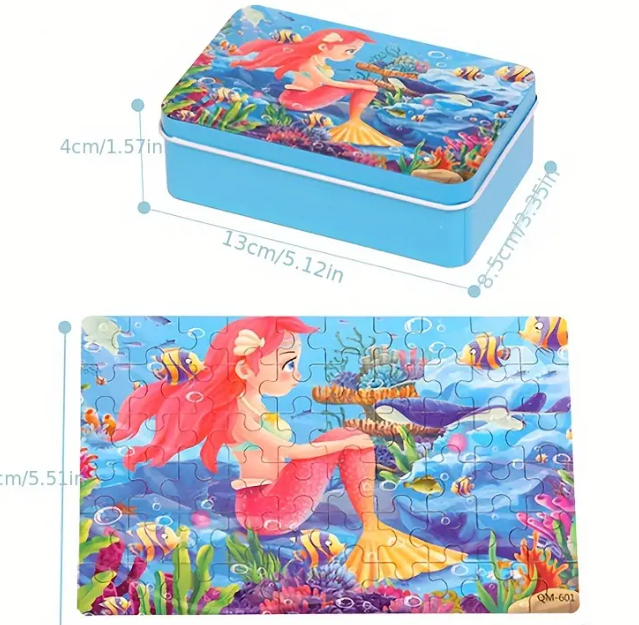 Puzzle en bois 60 pièces avec boîte en métal – Dès 3 ans