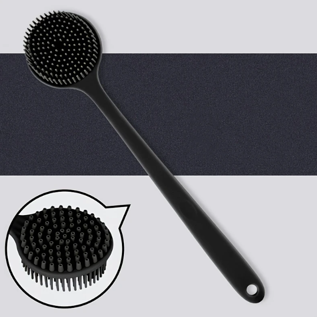 Brosse à Dos Longue Manche en Silicone Doux - Noir