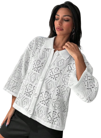 RueChic Cardigan Ajouré Épaule tombante À Bouton - Taille L