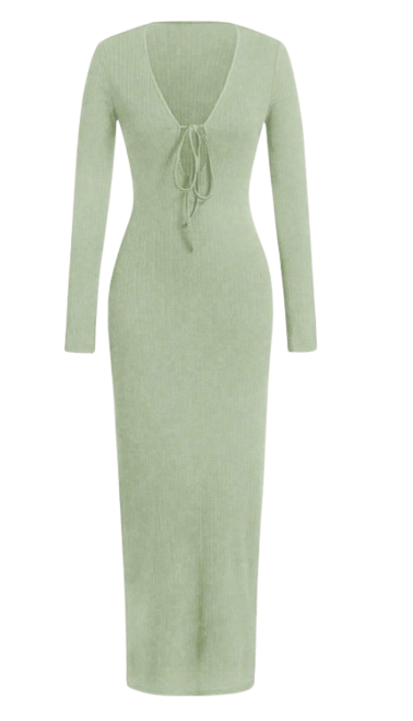 VaVaBold Robe longue texturée à encolure en V, dos nu et fendue pour femme taille L