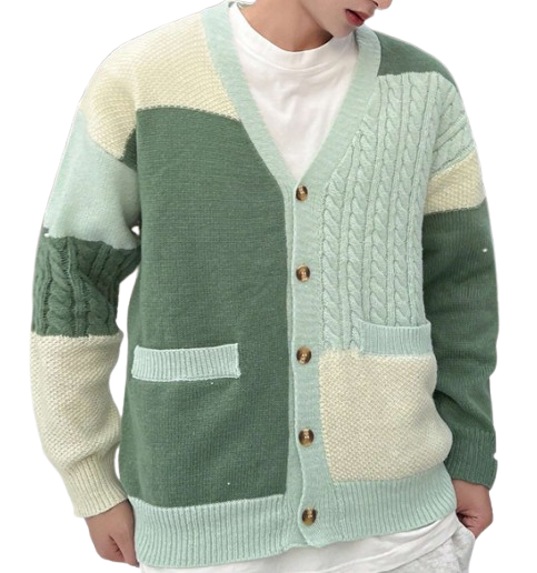 Manfinity Homme Cardigan casual blocs de couleurs patchwork pour hommes, automne/hiver taille XXL