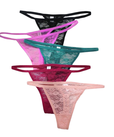 5 pièces Culottes tanga en dentelle florale sexy avec patchwork - XL