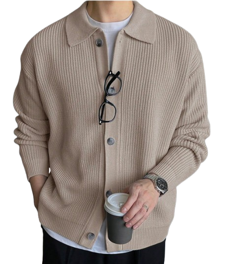 DAZY Cardigan À Col Boutonné À Revers Pour Hommes - XL