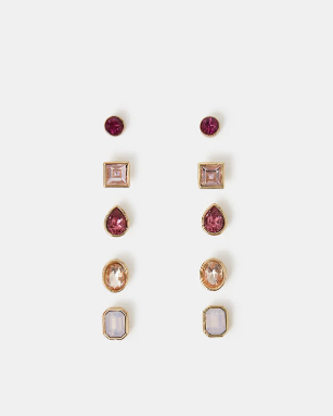 Lot 5 boucles d’oreilles tige – Pierres précieuses roses