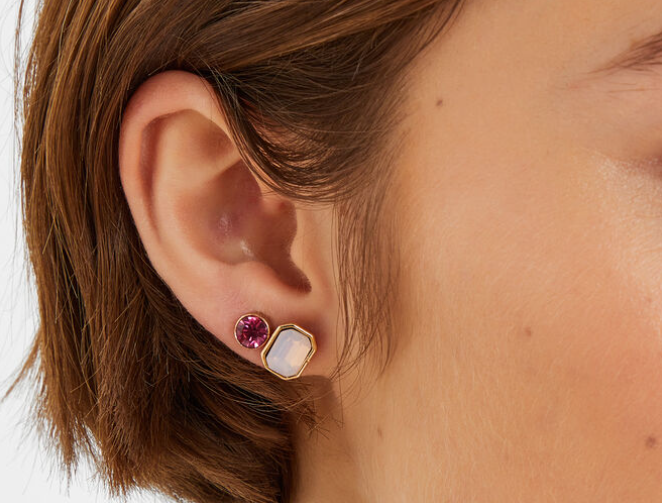 Lot 5 boucles d’oreilles tige – Pierres précieuses roses