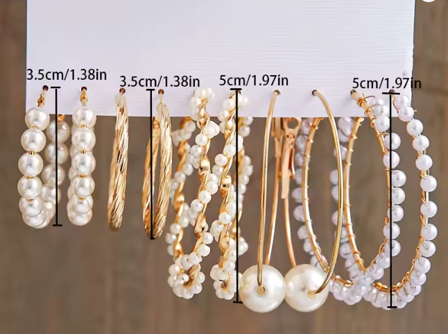 Lot 5 paires boucles d’oreilles créoles perles – Grandes et élégantes