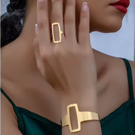 Ensemble bijoux bracelet, bague et boucles doré