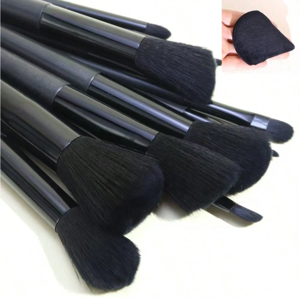 Ensemble pinceaux maquillage 12 pcs + 2 houppettes