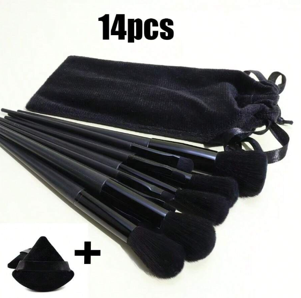 Ensemble pinceaux maquillage 12 pcs + 2 houppettes