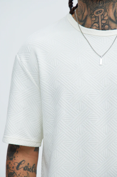 T-shirt texturé à manches courtes - Blanc cassé - L