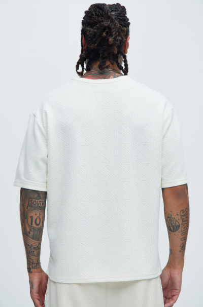 T-shirt texturé à manches courtes - Blanc cassé - L