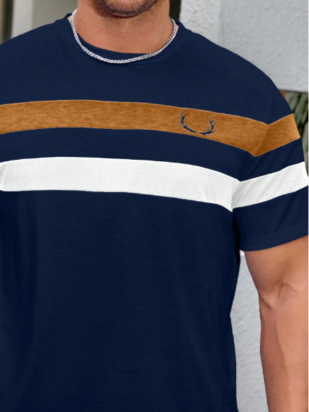 Manfinity Homme T-shirt d'été décontracté MARRON BLEU ET BLANC XXL
