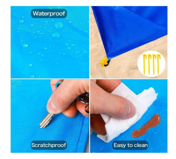 Couverture de Plage Tapis de Plage Anti-Sable 200 x 200 cm / 25,4 x 23,9 cm pour 2 à 8 Adultes, Tapis de Pique-Nique extérieur imperméable à séchage Rapide pour Voyage, Camping, randonnée