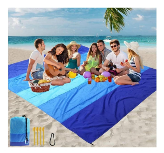 Couverture de Plage Tapis de Plage Anti-Sable 200 x 200 cm / 25,4 x 23,9 cm pour 2 à 8 Adultes, Tapis de Pique-Nique extérieur imperméable à séchage Rapide pour Voyage, Camping, randonnée