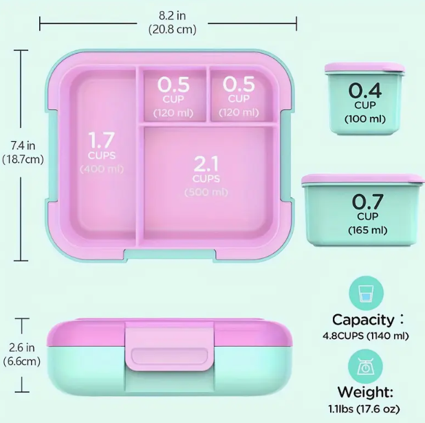 Grande Boîte à Déjeuner Modulaire – 4 Compartiments - Étanche et Portable