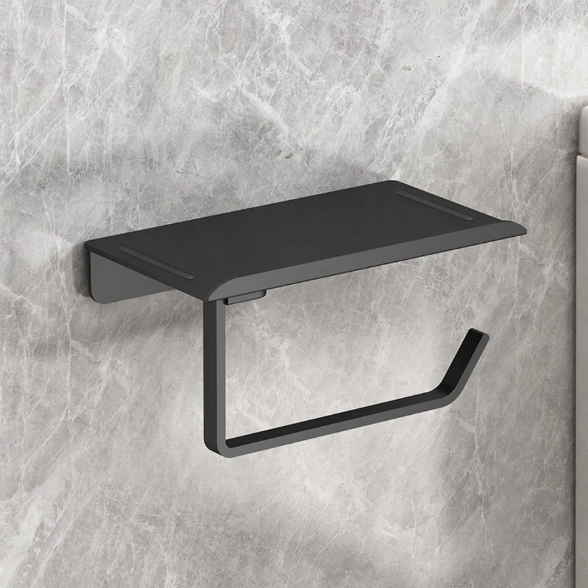 Porte-mouchoirs et porte-rouleau mural avec étagère – Noir Mat