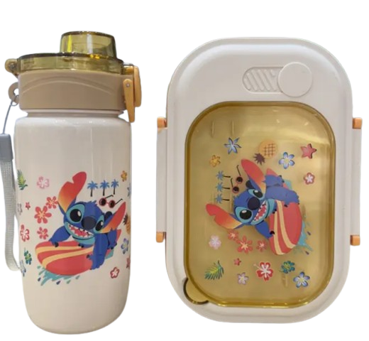 Boîte à Lunch Rectangulaires Divisées Stitch 2pcs avec Bouteille d'Eau