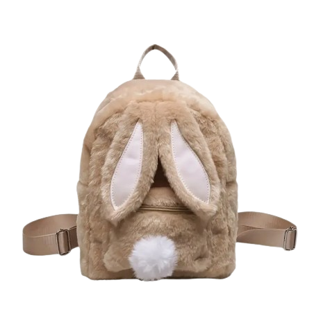 Sac à Dos Lapin en Peluche Mignon avec Bretelles Ajustables - Polyester Doux et Respectueux de la Peau, Grande Capacité couleur Kaki