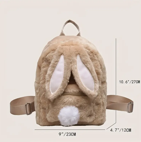 Sac à Dos Lapin en Peluche Mignon avec Bretelles Ajustables - Polyester Doux et Respectueux de la Peau, Grande Capacité couleur Kaki