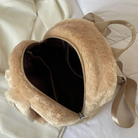 Sac à Dos Lapin en Peluche Mignon avec Bretelles Ajustables - Polyester Doux et Respectueux de la Peau, Grande Capacité couleur Kaki