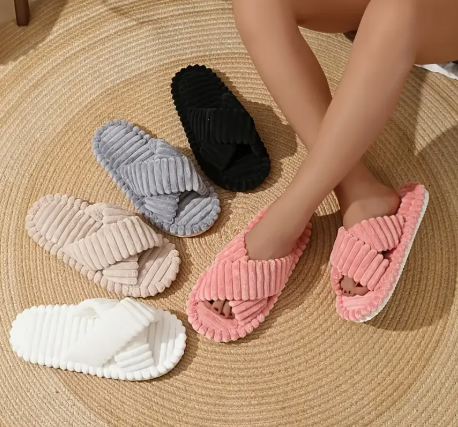 Chaussons Femme Douillets à Enfiler - Semelle EVA Antidérapante couleur KAKI et ROSE